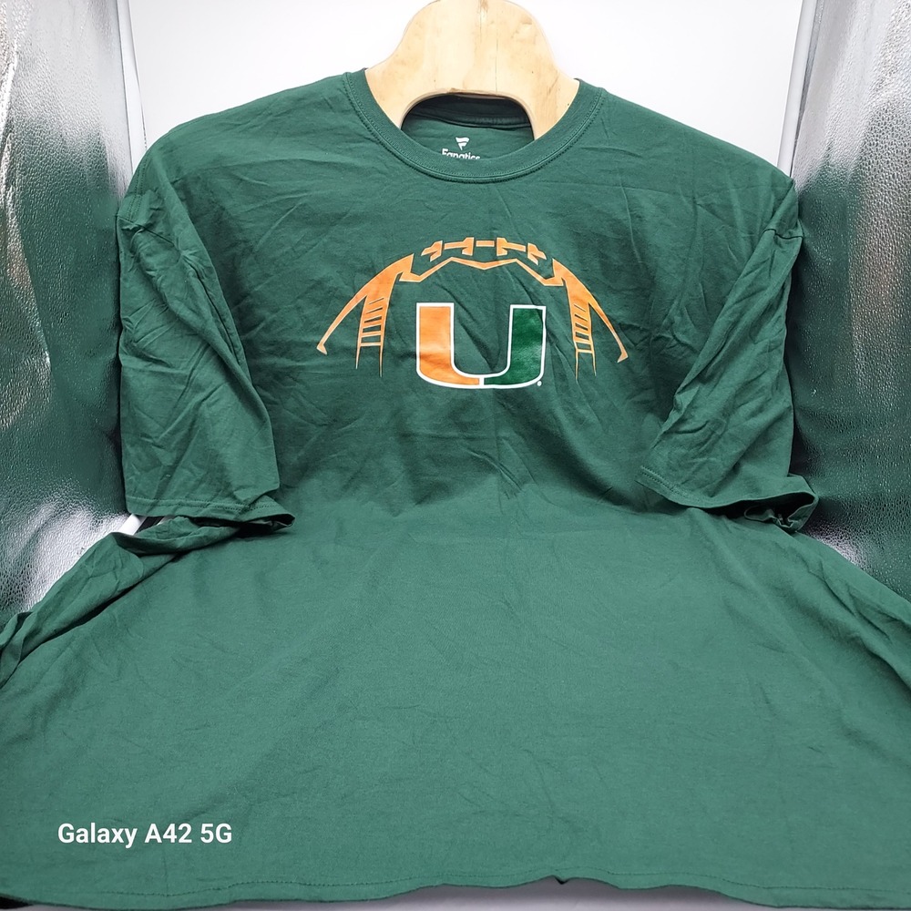Fanatics Miami Hurricanes NCAA T-Shirt Mens 5XL Green Football Graphic Tee Cotto